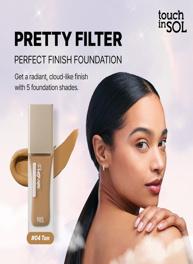 تاتش إن سول كريم أساس TOUCH IN SOL Pretty Filter Perfect Finish للحصول على مظهر طبيعي خالٍ من العيوب - قاعدة خفيفة الوزن بتغطية كاملة غير لامعة لجميع أنواع البشرة - مكياج للوجه بمكونات طبيعية، 1.18 أونصة سائلة (#4 تان) - Image 2